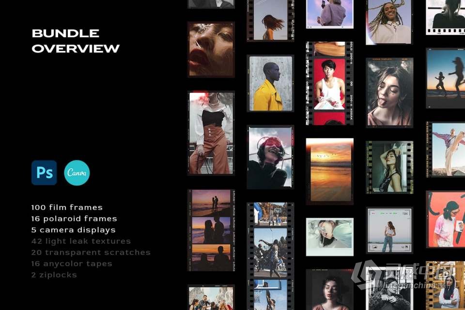 复古划痕轻泄露电影帧胶卷底片相片边框特效PS样机模板合集 Film Frame Mockup Template Bundle  灵感中国社区 www.lingganchina.com