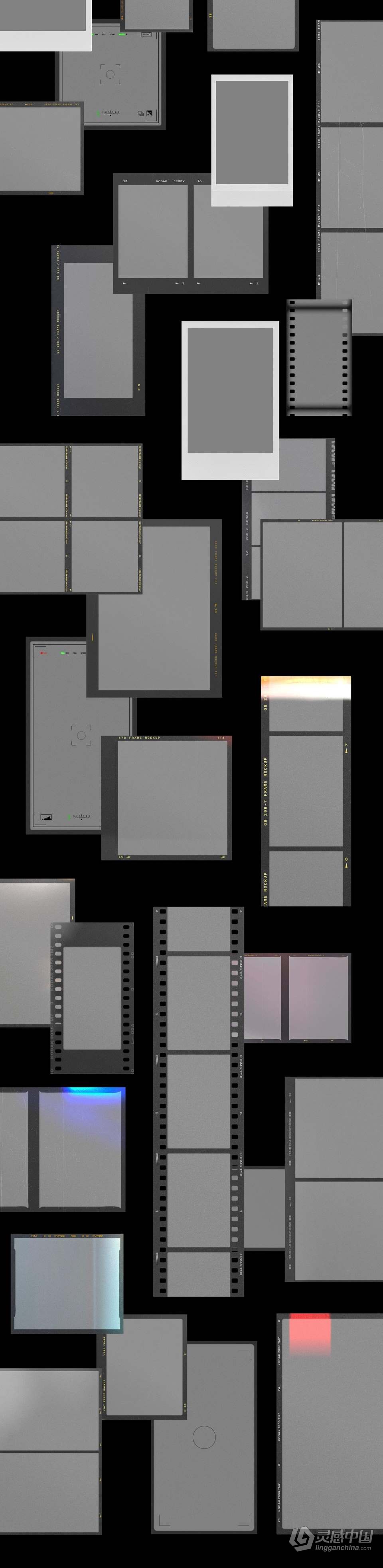 复古划痕轻泄露电影帧胶卷底片相片边框特效PS样机模板合集 Film Frame Mockup Template Bundle  灵感中国网 www.lingganchina.com