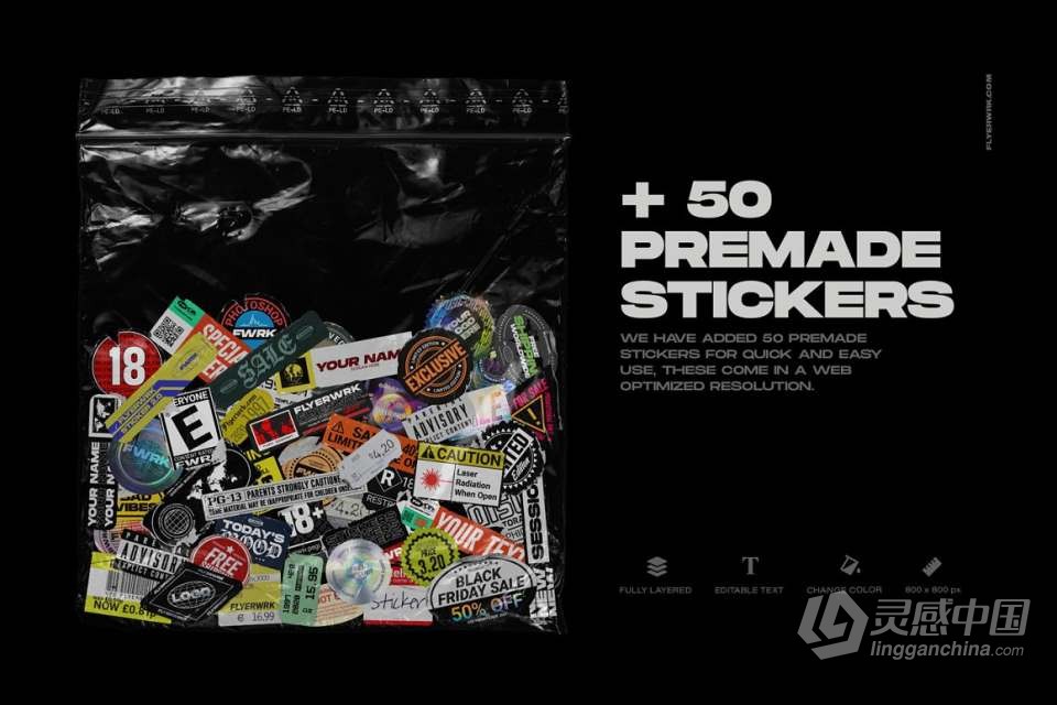 200+透明标签卡片贴纸图片设计素材PSD模型样机 Peeled Paper Stickers  灵感中国网 www.lingganchina.com