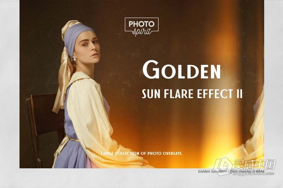 55张金色太阳耀斑光斑照片叠加合成素材+PS动作 Golden Sun Flare Overlay Effect 1  灵感中国网 www.lingganchina.com