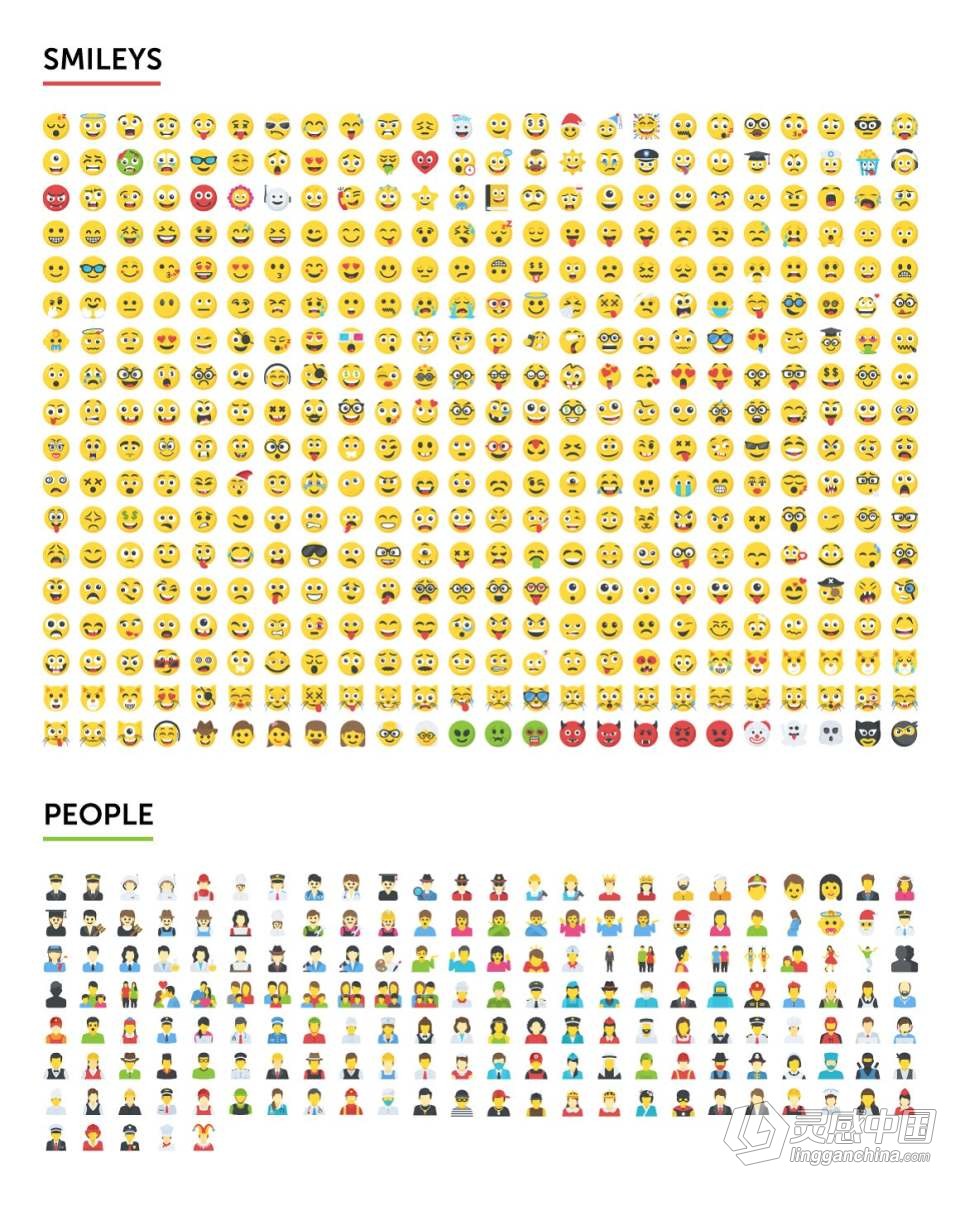 2500个动物建筑运动生活物品标志符号笑脸表情等Emoji矢量图像合集 2500 Emoji Icons Bundle  灵感中国网 www.lingganchina.com