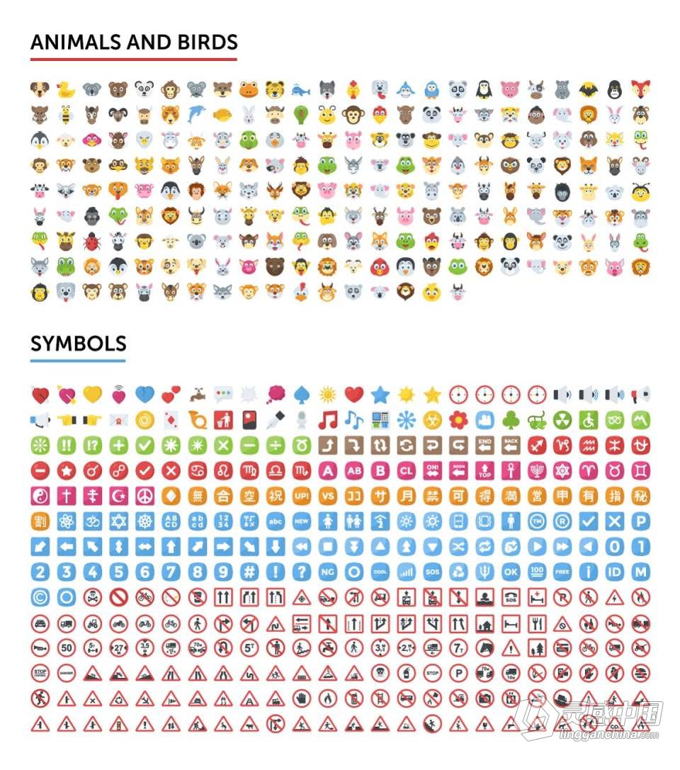 2500个动物建筑运动生活物品标志符号笑脸表情等Emoji矢量图像合集 2500 Emoji Icons Bundle  灵感中国网 www.lingganchina.com