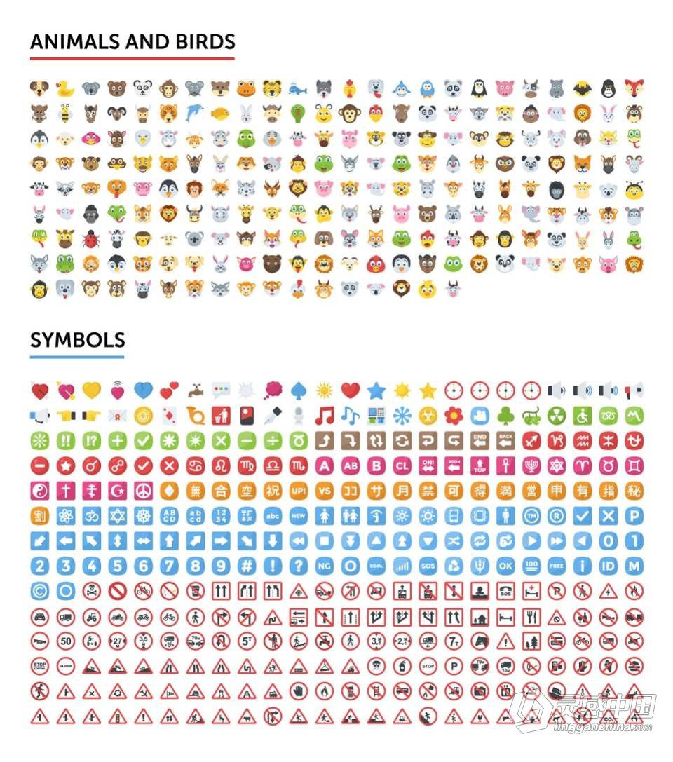 2500个动物建筑运动生活物品标志符号笑脸表情等Emoji矢量图像合集 2500 Emoji Icons Bundle  灵感中国社区 www.lingganchina.com