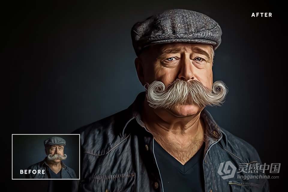 照片头像转卡通绘画效果PS特效动作 Cartoon Painting Photoshop Action  灵感中国网 www.lingganchina.com
