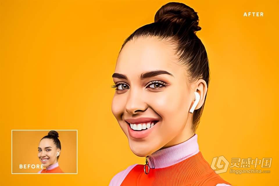 照片头像转卡通绘画效果PS特效动作 Cartoon Painting Photoshop Action  灵感中国网 www.lingganchina.com