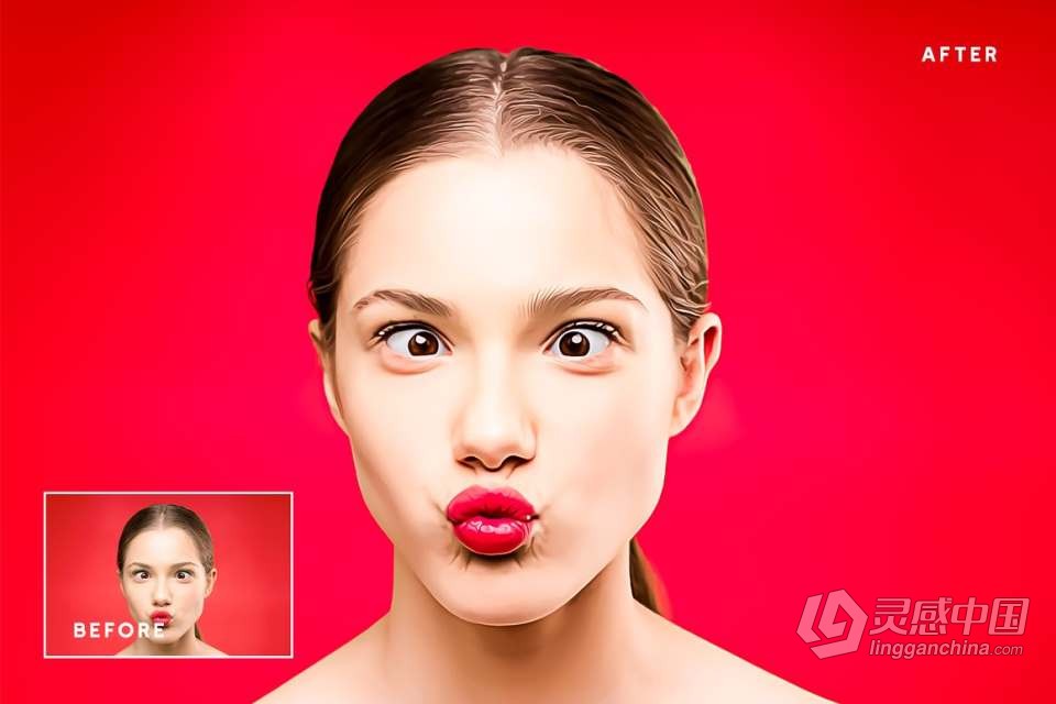 照片头像转卡通绘画效果PS特效动作 Cartoon Painting Photoshop Action  灵感中国网 www.lingganchina.com