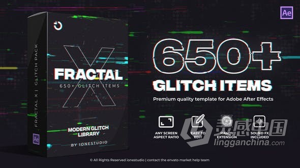 Fractal X 650+ Glitch Pack画面信号故障损坏撕裂毛刺特效文字标题转场动画预设包  灵感中国网 www.lingganchina.com