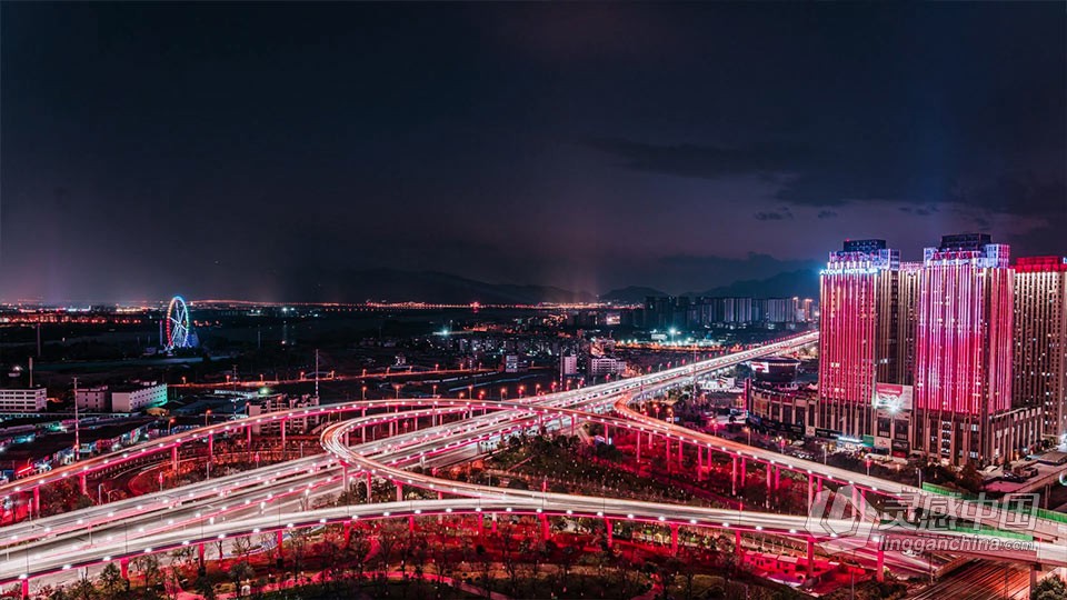昆明明波立交车流城市夜景灯光延时实拍视频素材  灵感中国网 www.lingganchina.com