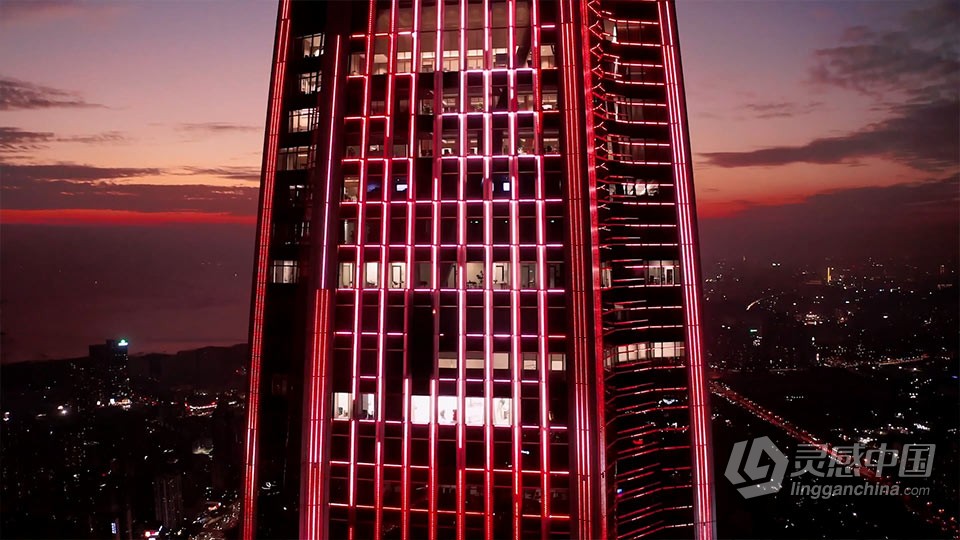 实拍视频素材-航拍深圳平安大厦大楼近景夜景灯光实拍视频  灵感中国网 www.lingganchina.com