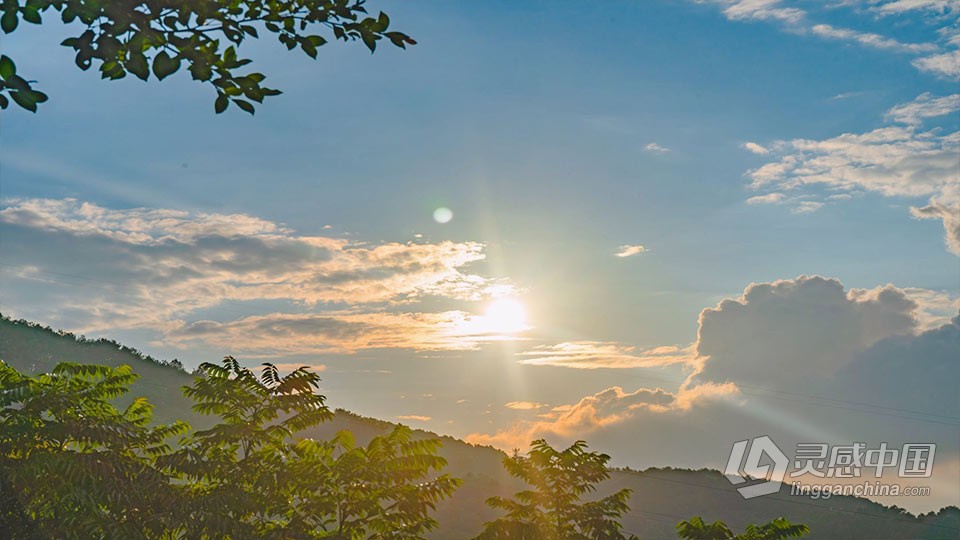 实拍视频素材-夏日山间日落阳光照射延时风光意境实拍视频素材  灵感中国网 www.lingganchina.com