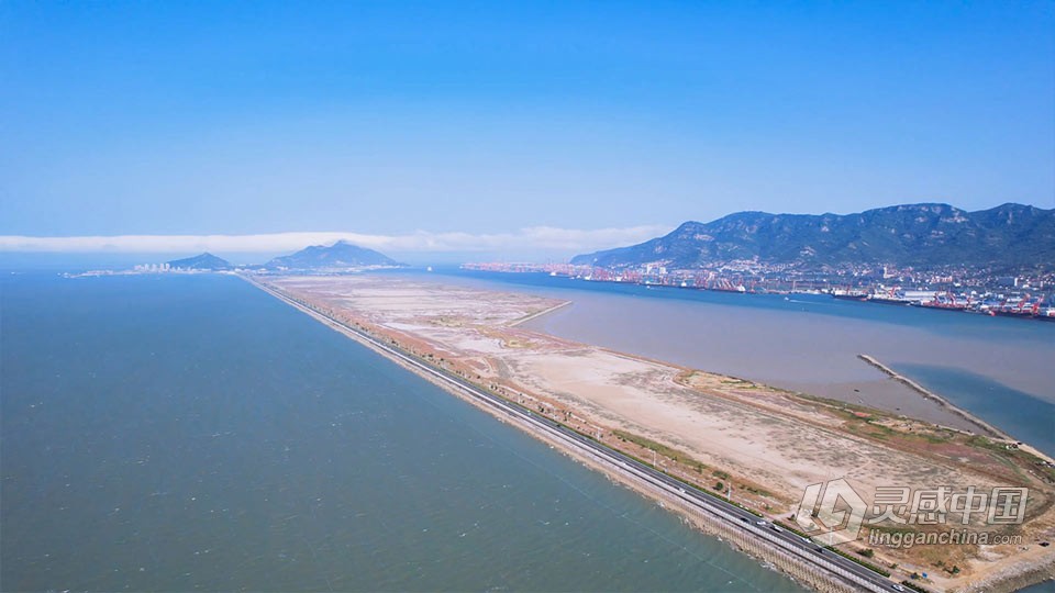 实拍视频素材-航拍大海沙滩岸边的跨海公路海边风景实拍视频素材  灵感中国社区 www.lingganchina.com