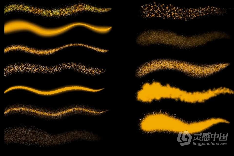 Procreate笔刷-金色粒子金屑闪光效果手绘插画创作Procreate笔刷 Glitter Procreate Brushes  灵感中国网 www.lingganchina.com