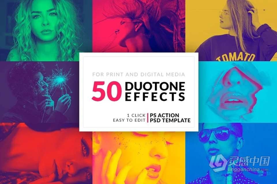 PS动作-90个双色调渐变照片色彩混合叠加PS调色动作套装 Duotone and Gradient Actions Bundle  灵感中国网 www.lingganchina.com
