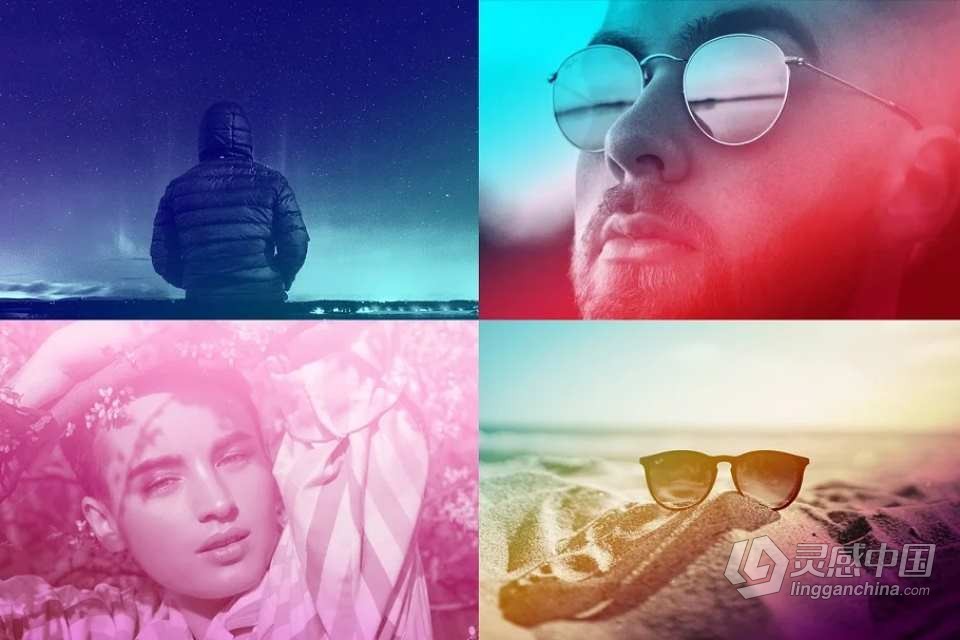 PS动作-90个双色调渐变照片色彩混合叠加PS调色动作套装 Duotone and Gradient Actions Bundle  灵感中国网 www.lingganchina.com