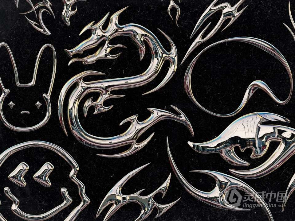 图片素材-30款未来科幻3D酸性尖锐异形金属铬元素图形设计素材 Craftwork – Chromium  灵感中国网 www.lingganchina.com