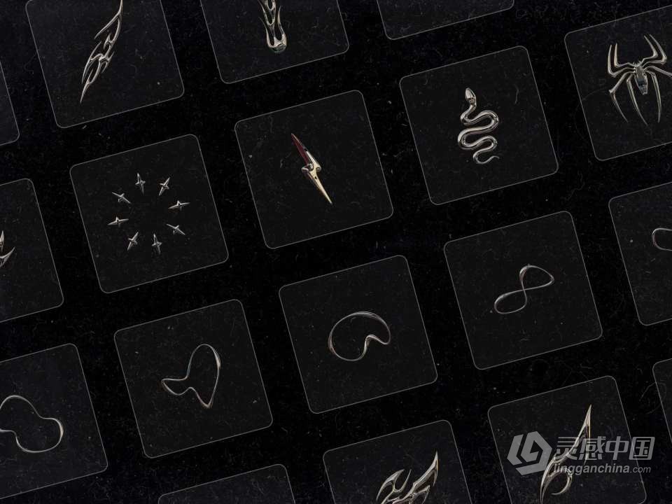 图片素材-30款未来科幻3D酸性尖锐异形金属铬元素图形设计素材 Craftwork – Chromium  灵感中国网 www.lingganchina.com