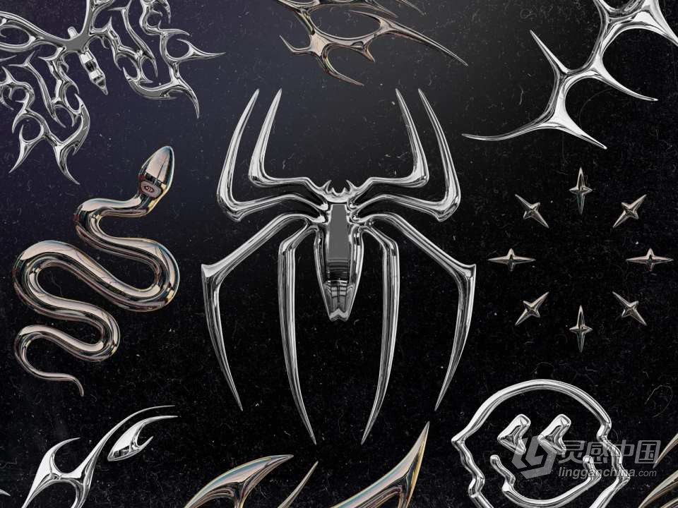 图片素材-30款未来科幻3D酸性尖锐异形金属铬元素图形设计素材 Craftwork – Chromium  灵感中国网 www.lingganchina.com