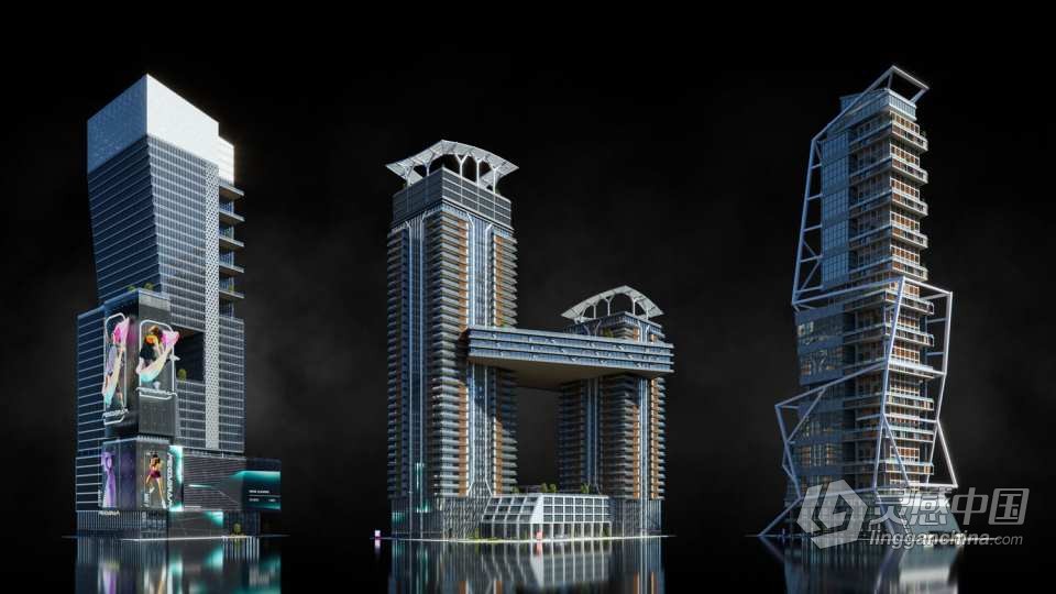现代辉煌城市企业建筑楼房酒店购物中心3D模型多种三维软件格式  灵感中国网 www.lingganchina.com