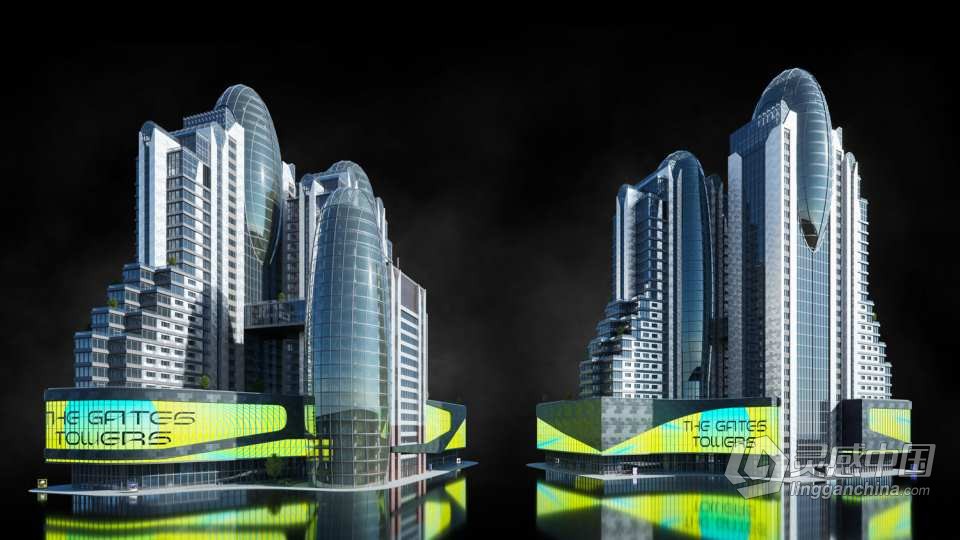 现代辉煌城市企业建筑楼房酒店购物中心3D模型多种三维软件格式  灵感中国网 www.lingganchina.com