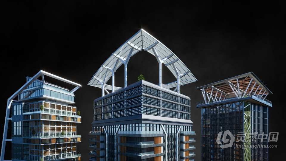 现代辉煌城市企业建筑楼房酒店购物中心3D模型多种三维软件格式  灵感中国网 www.lingganchina.com