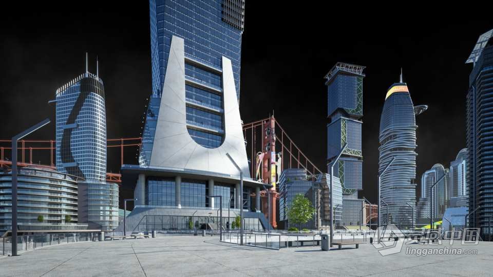 现代辉煌城市企业建筑楼房酒店购物中心3D模型多种三维软件格式  灵感中国网 www.lingganchina.com