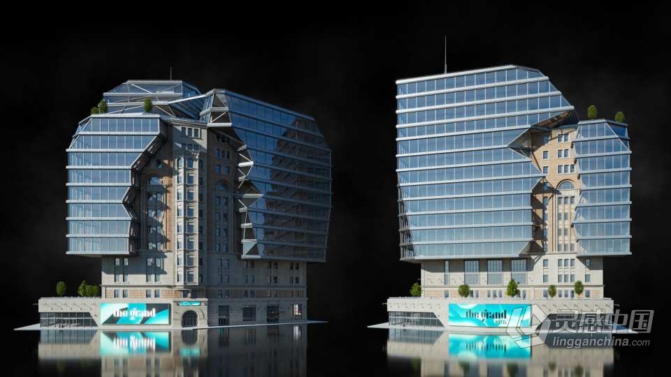 现代辉煌城市企业建筑楼房酒店购物中心3D模型多种三维软件格式  灵感中国网 www.lingganchina.com
