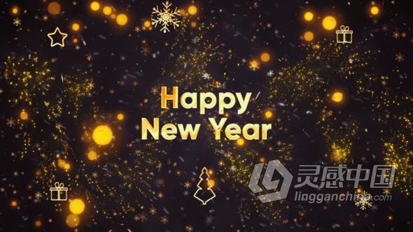 AE模板-五颜六色烟花闪闪发光粒子金色数字效果新年倒数开场视频AE模板下载  灵感中国网 www.lingganchina.com