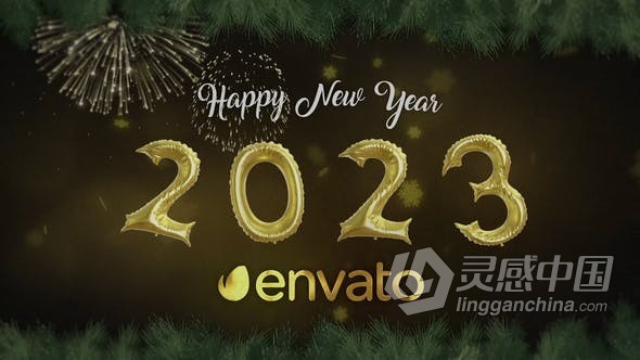 AE模板-铝膜数字气球展示2023新年祝福片头AE模板下载  灵感中国网 www.lingganchina.com