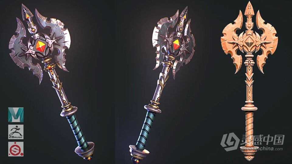 Maya与Zbrush战斧游戏模型完整制作视频教程  灵感中国网 www.lingganchina.com