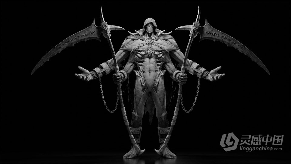 Zbrush镰刀恶魔魂类游戏角色完整雕刻制作视频教程  灵感中国网 www.lingganchina.com
