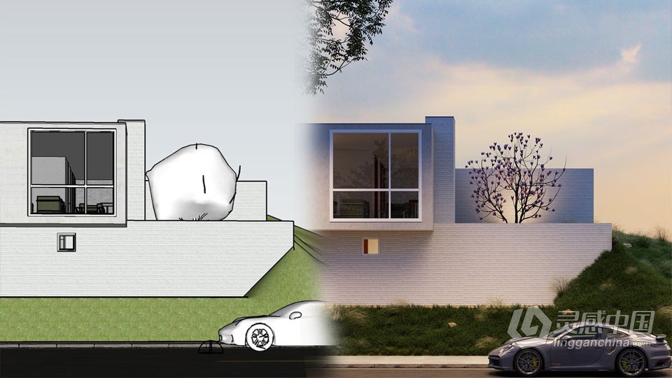 Sketchup和V-ray外部建筑场景渲染大师班视频教程  灵感中国网 www.lingganchina.com
