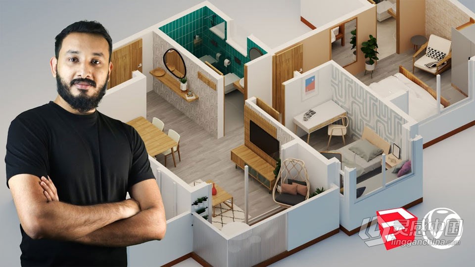 Sketchup与Vray 3D平面渲染图大师级视频教程  灵感中国网 www.lingganchina.com
