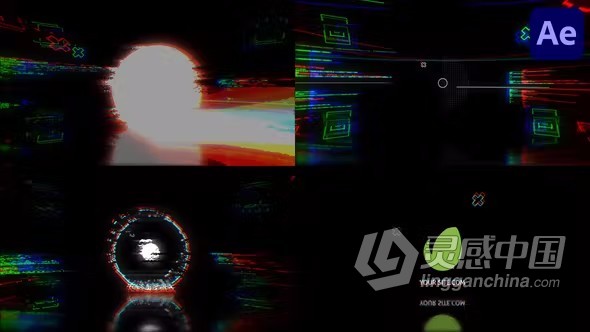 AE模板-圆形色差数字噪点故障动画标志视频片头AE模板下载  灵感中国网 www.lingganchina.com