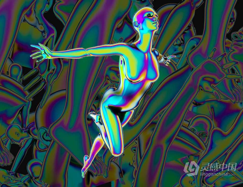 30款全息镭射渐变赛博朋克彩虹科幻3D人体部位图形PNG素材 3D Humans PNG – Iridescent  灵感中国网 www.lingganchina.com
