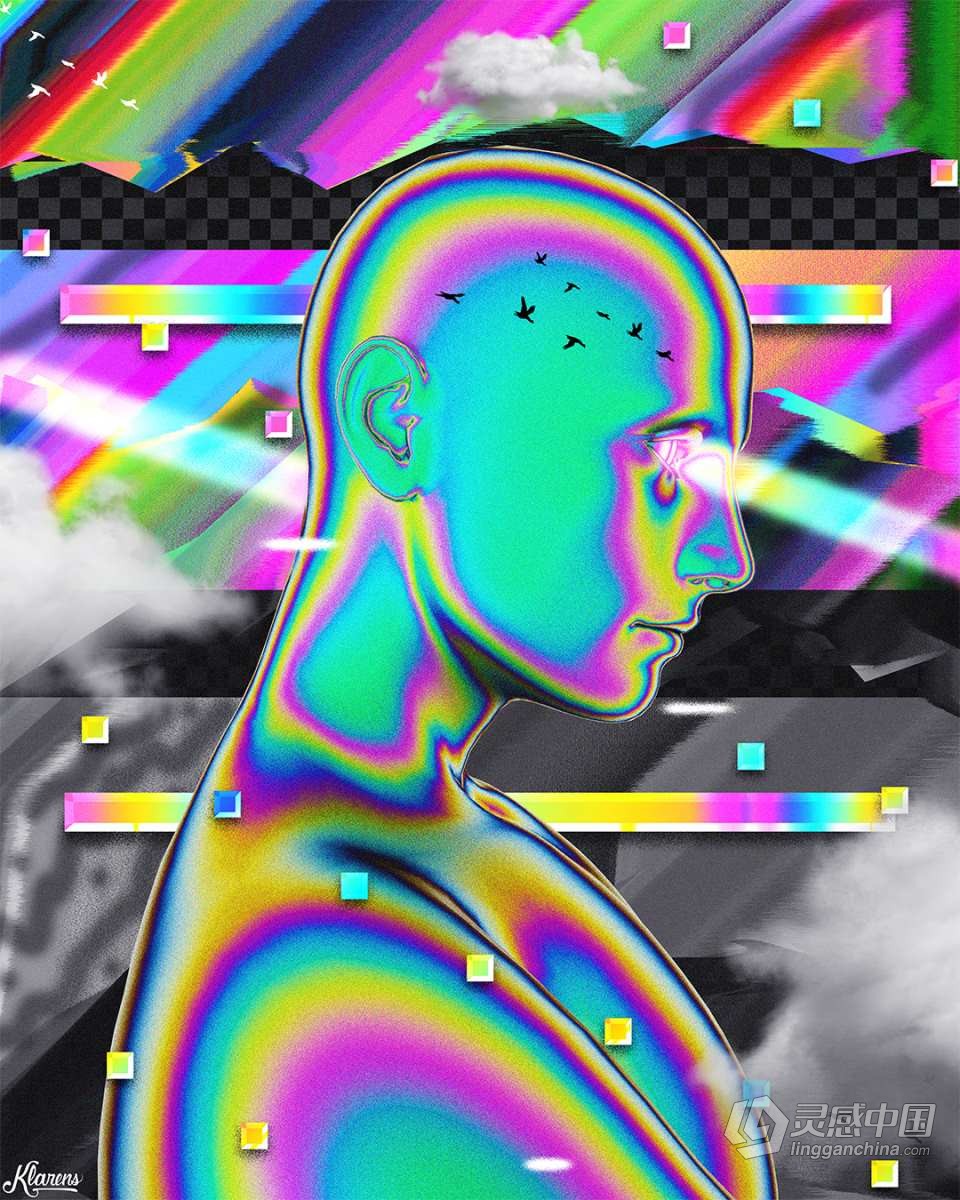 30款全息镭射渐变赛博朋克彩虹科幻3D人体部位图形PNG素材 3D Humans PNG – Iridescent  灵感中国网 www.lingganchina.com