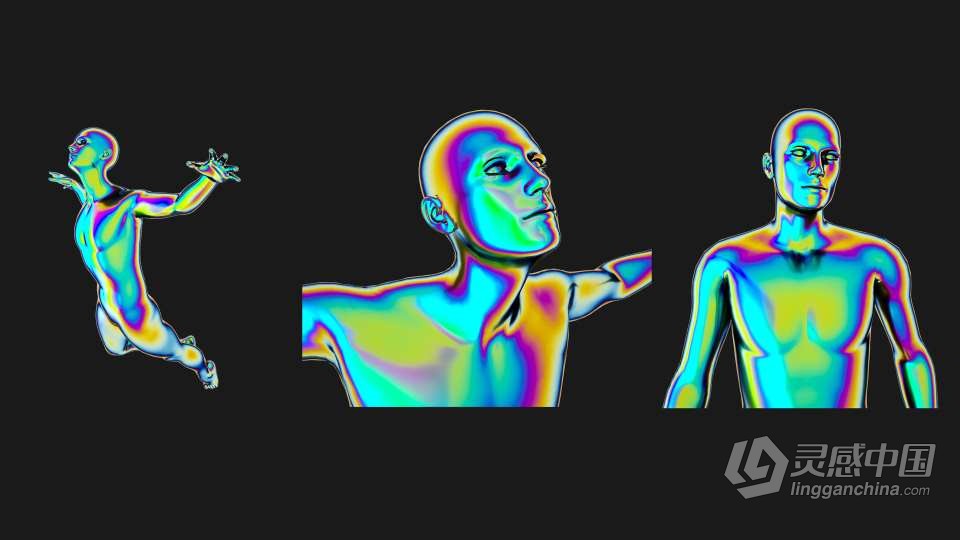 30款全息镭射渐变赛博朋克彩虹科幻3D人体部位图形PNG素材 3D Humans PNG – Iridescent  灵感中国网 www.lingganchina.com