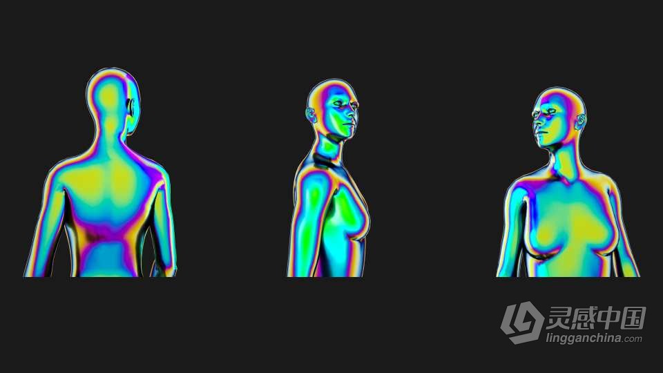 30款全息镭射渐变赛博朋克彩虹科幻3D人体部位图形PNG素材 3D Humans PNG – Iridescent  灵感中国网 www.lingganchina.com