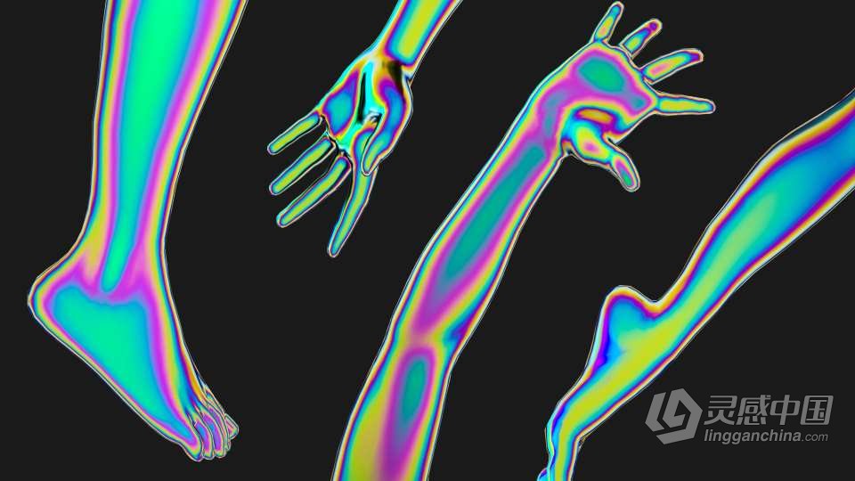 30款全息镭射渐变赛博朋克彩虹科幻3D人体部位图形PNG素材 3D Humans PNG – Iridescent  灵感中国网 www.lingganchina.com