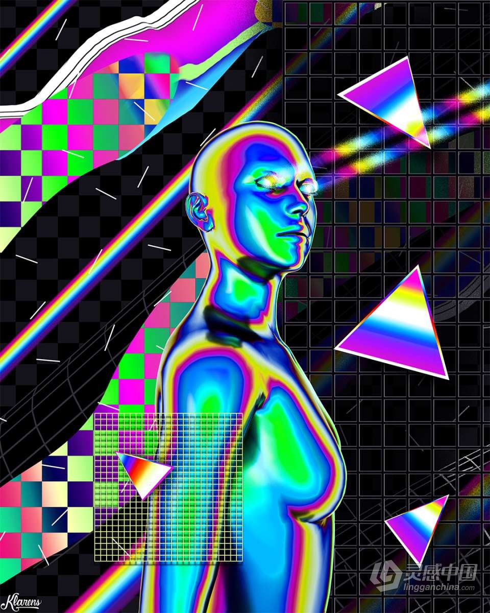 30款全息镭射渐变赛博朋克彩虹科幻3D人体部位图形PNG素材 3D Humans PNG – Iridescent  灵感中国网 www.lingganchina.com