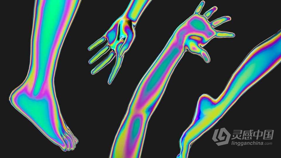 30款全息镭射渐变赛博朋克彩虹科幻3D人体部位图形PNG素材 3D Humans PNG – Iridescent  灵感中国网 www.lingganchina.com