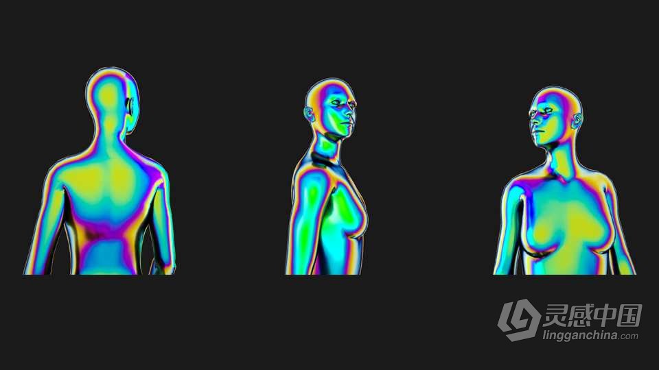 30款全息镭射渐变赛博朋克彩虹科幻3D人体部位图形PNG素材 3D Humans PNG – Iridescent  灵感中国网 www.lingganchina.com
