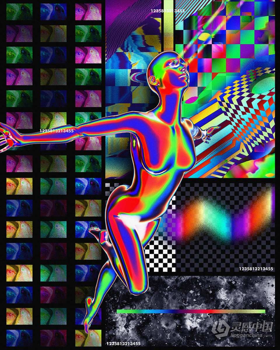30款全息镭射渐变赛博朋克彩虹科幻3D人体部位图形PNG素材 3D Humans PNG – Iridescent  灵感中国网 www.lingganchina.com
