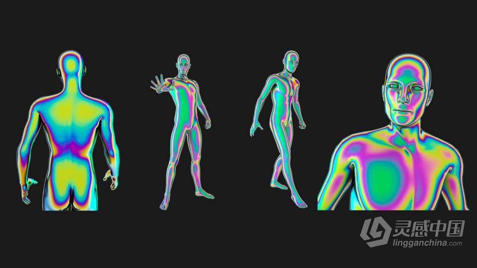 30款全息镭射渐变赛博朋克彩虹科幻3D人体部位图形PNG素材 3D Humans PNG – Iridescent  灵感中国网 www.lingganchina.com