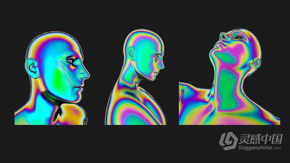 30款全息镭射渐变赛博朋克彩虹科幻3D人体部位图形PNG素材 3D Humans PNG – Iridescent  灵感中国网 www.lingganchina.com