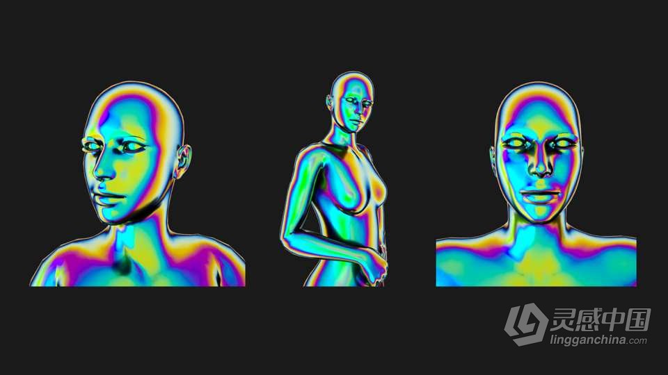 30款全息镭射渐变赛博朋克彩虹科幻3D人体部位图形PNG素材 3D Humans PNG – Iridescent  灵感中国网 www.lingganchina.com