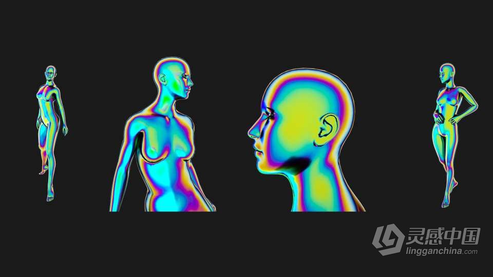 30款全息镭射渐变赛博朋克彩虹科幻3D人体部位图形PNG素材 3D Humans PNG – Iridescent  灵感中国网 www.lingganchina.com