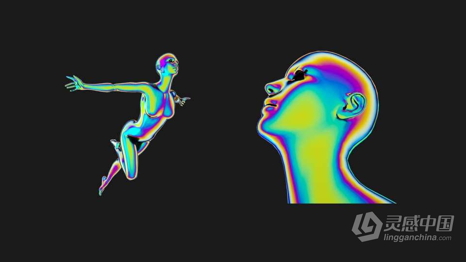 30款全息镭射渐变赛博朋克彩虹科幻3D人体部位图形PNG素材 3D Humans PNG – Iridescent  灵感中国网 www.lingganchina.com