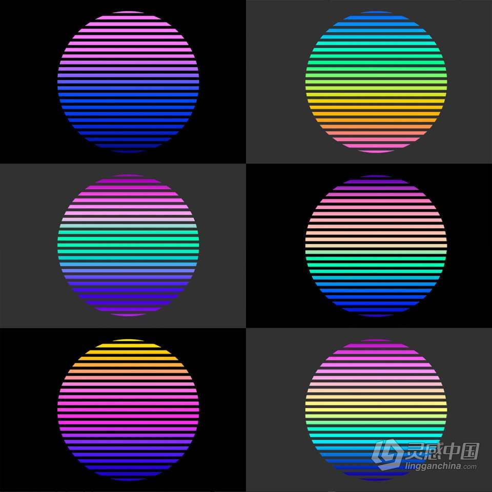 105张复古蒸汽波3D渐变条纹抽象艺术图形元素PNG设计素材 Retro Elements Pack  灵感中国网 www.lingganchina.com