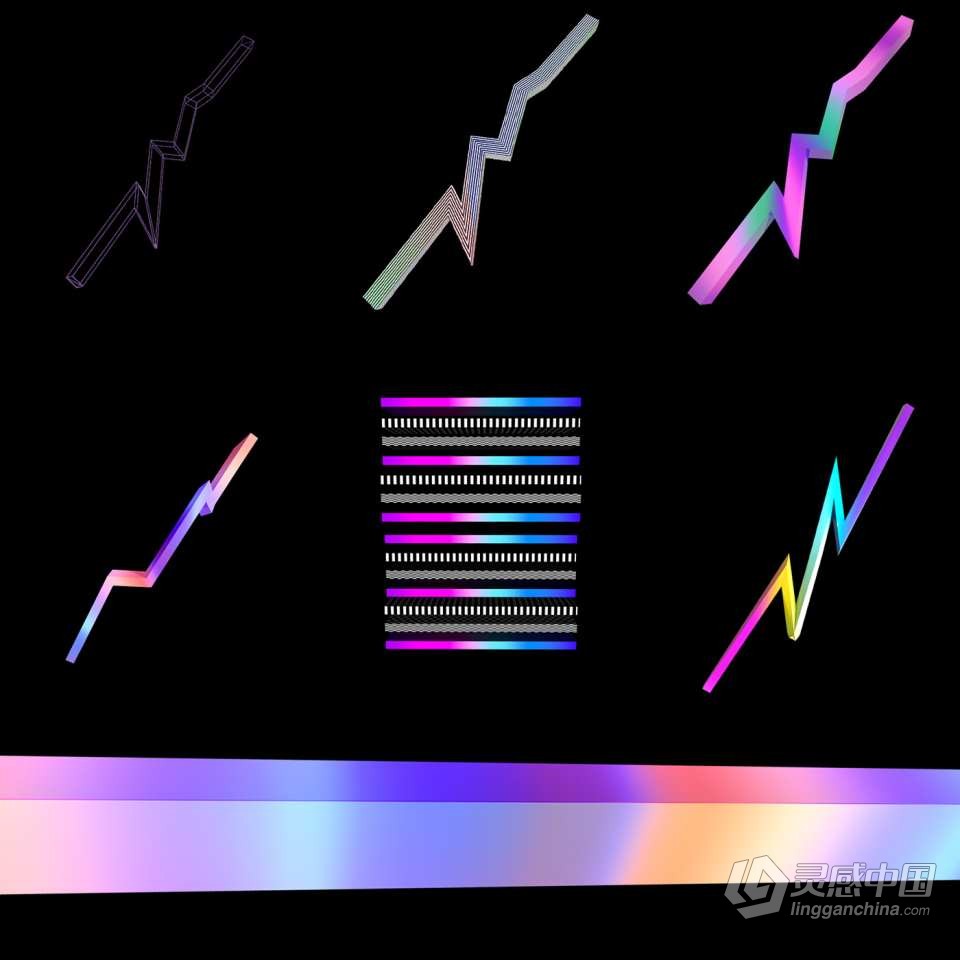 105张复古蒸汽波3D渐变条纹抽象艺术图形元素PNG设计素材 Retro Elements Pack  灵感中国网 www.lingganchina.com