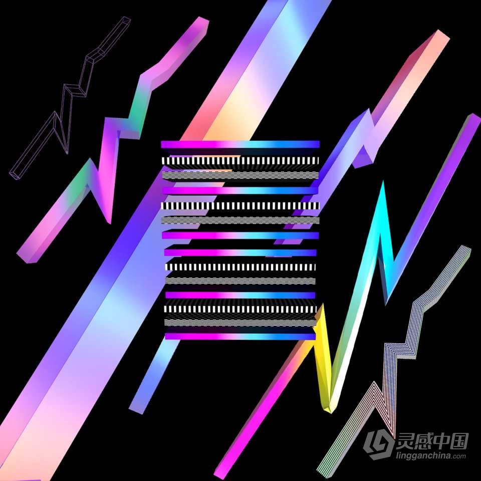 105张复古蒸汽波3D渐变条纹抽象艺术图形元素PNG设计素材 Retro Elements Pack  灵感中国网 www.lingganchina.com